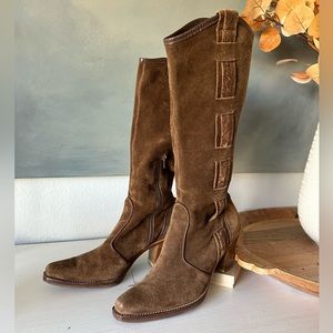 Brown leather cowgirl boots